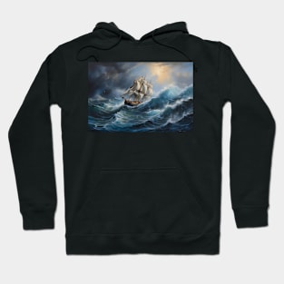 Ship Sailing Through The Deep Blue Sea Storm Hoodie